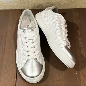 Bos & Co Cherise Sneakers EU36 White Perforated Leather Silver Toe Lace Up